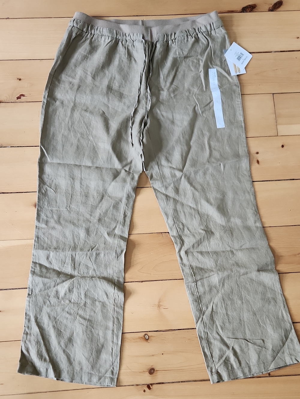 Ellen Tracy Tan Drawstring Linen-Blend Trousers